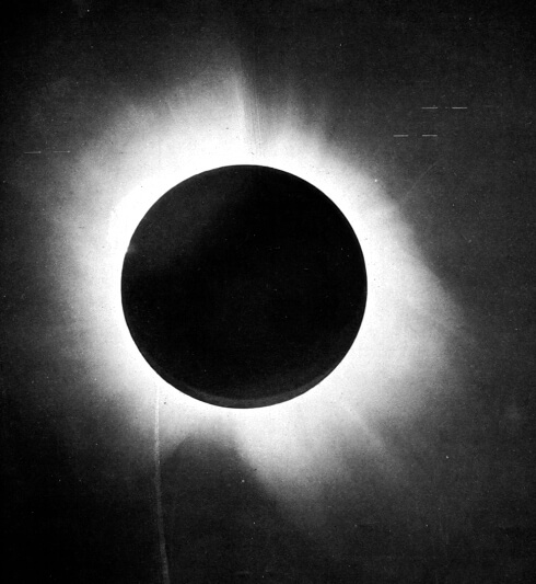 One of the 1919 solar eclipse photographic plates from the Eddington expedition, showing the corona around the eclipsed sun