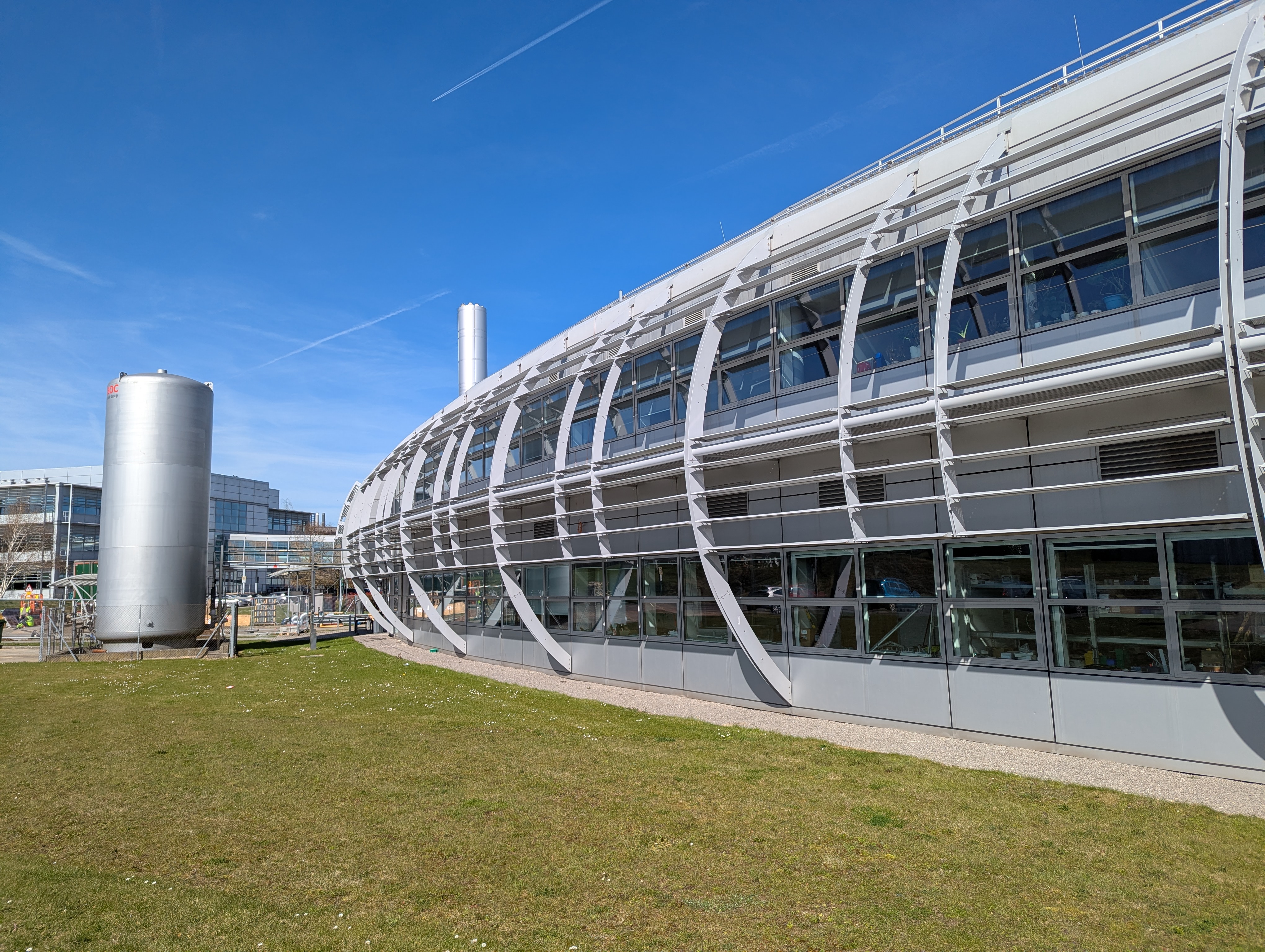 The Diamond Light Source synchrotron facility near Oxford, a large ring-shaped building housing a particle accelerator used for research