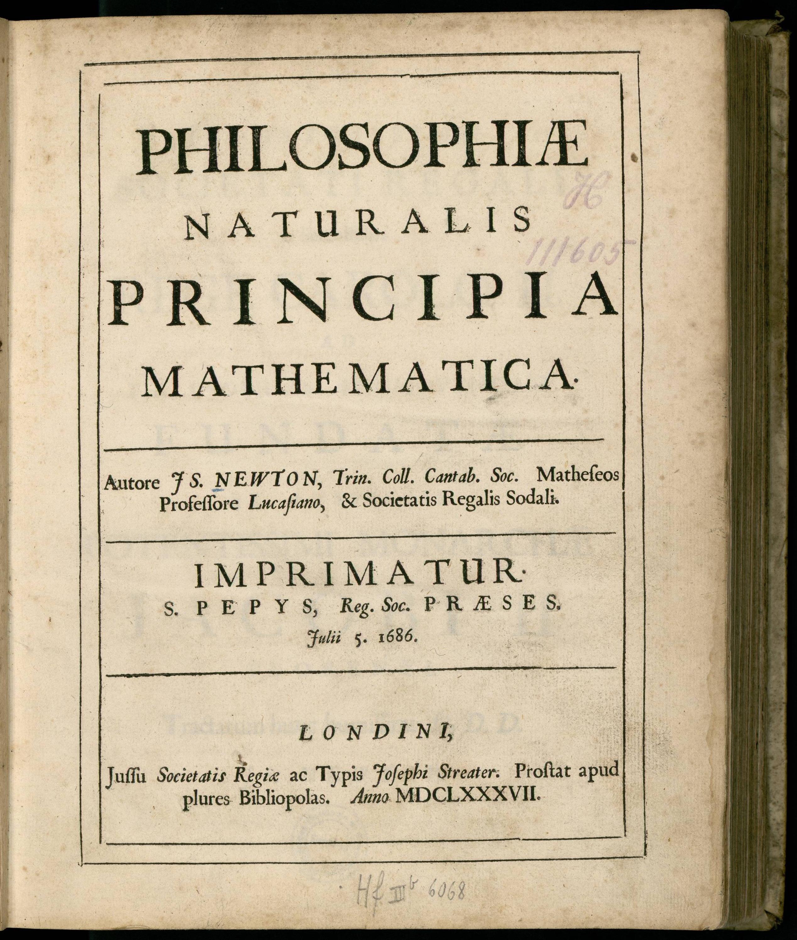 Title page of the first edition of Newton's Philosophiae Naturalis Principia Mathematica, 1687